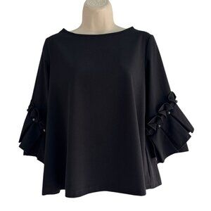 Liu Jo Women's Sz XS (38) Black Embellished Sleeve Dressy Blouse Made in Italy